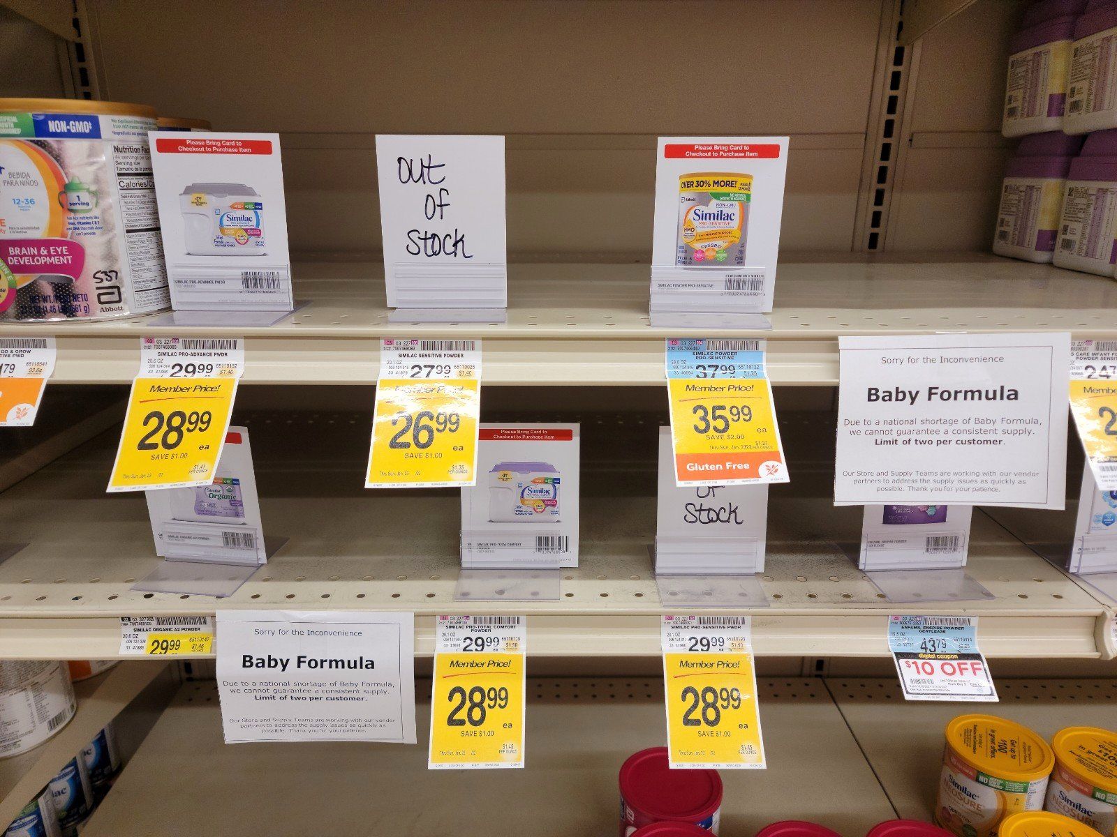 A bare shelf where baby formula is normally stocked.