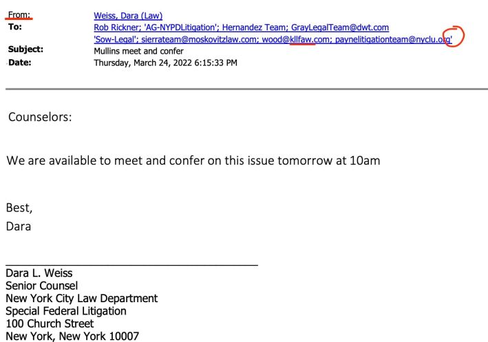 An image of the PDF Dara Weiss sent to opposing counsel, purporting to be a copy of an email.
