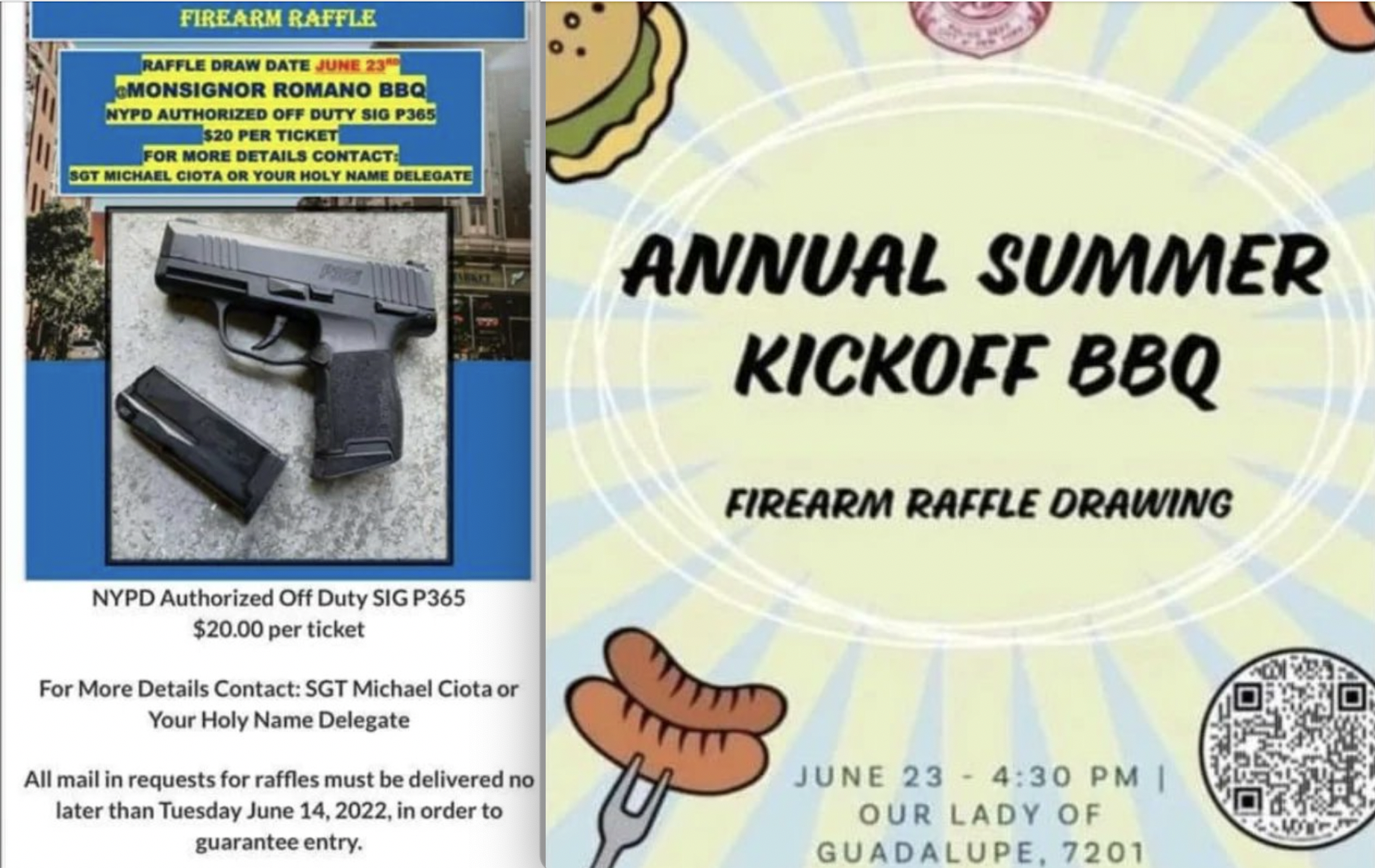 Flyers advertising a gun raffle in Brooklyn on June 23, 2022.