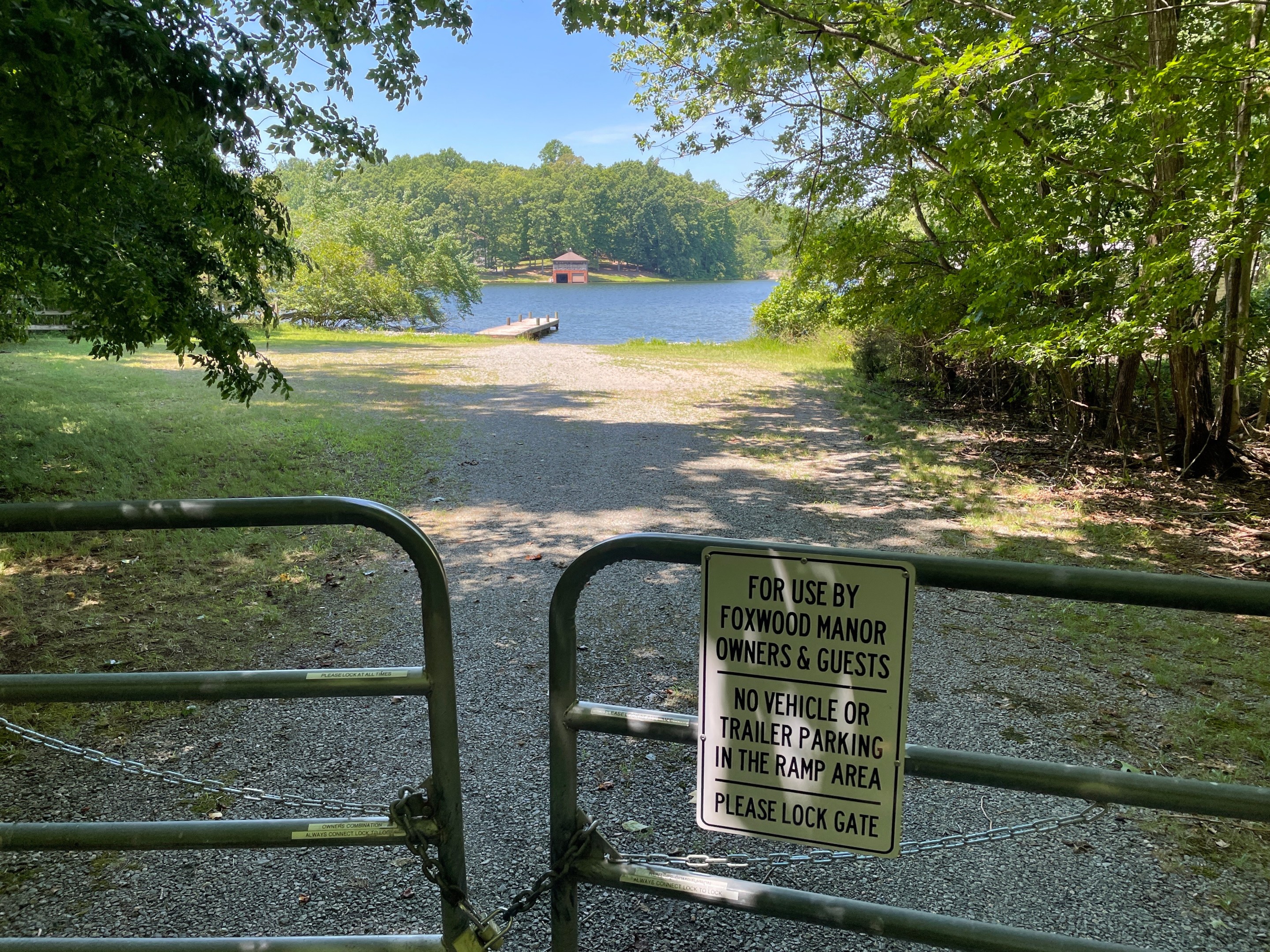 A sign warning away people from a private boat launch at Lake Anna, Virginia, where Governor Kathy Hochul owns a home.