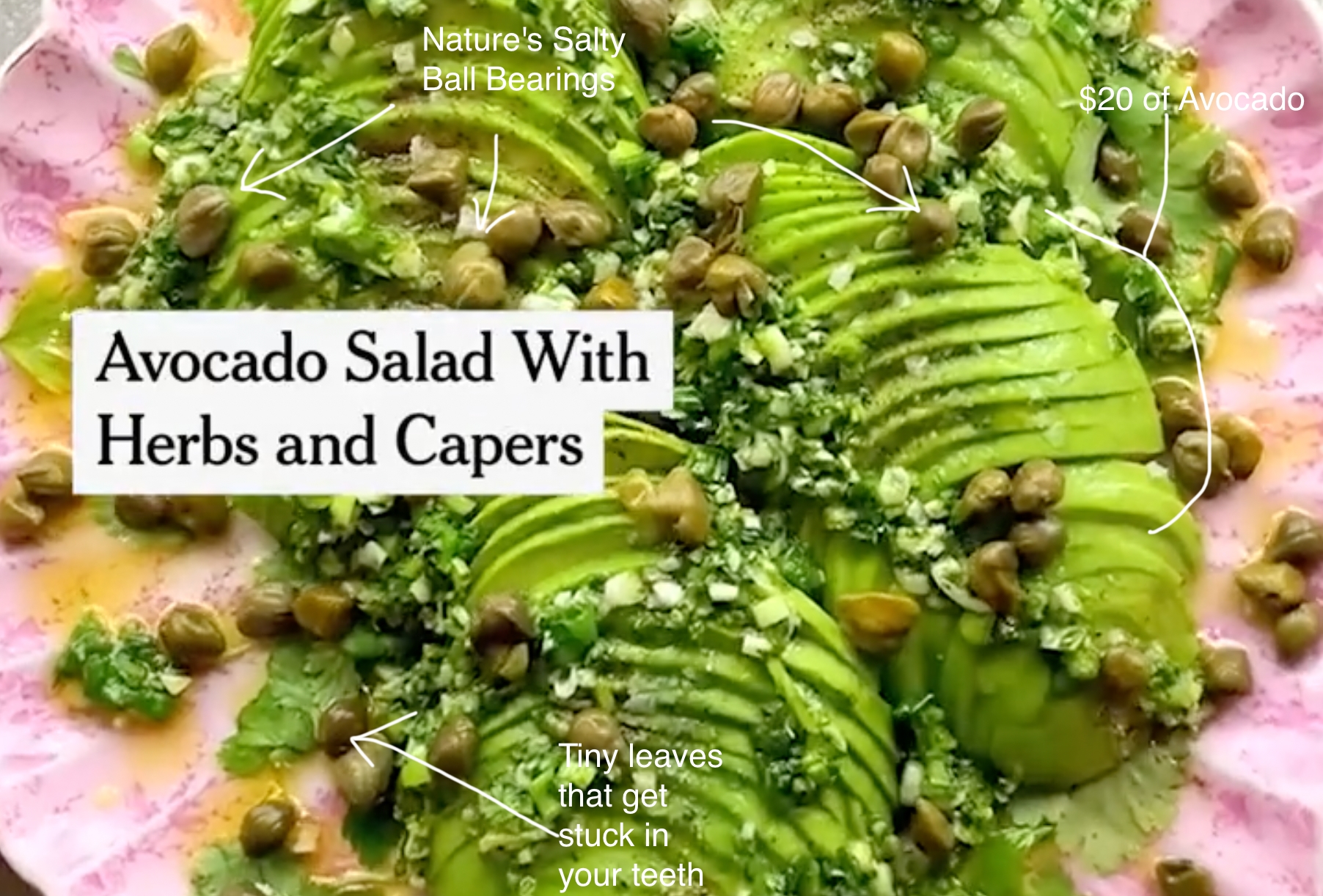 An altered photo of the NYT's avocado salad.