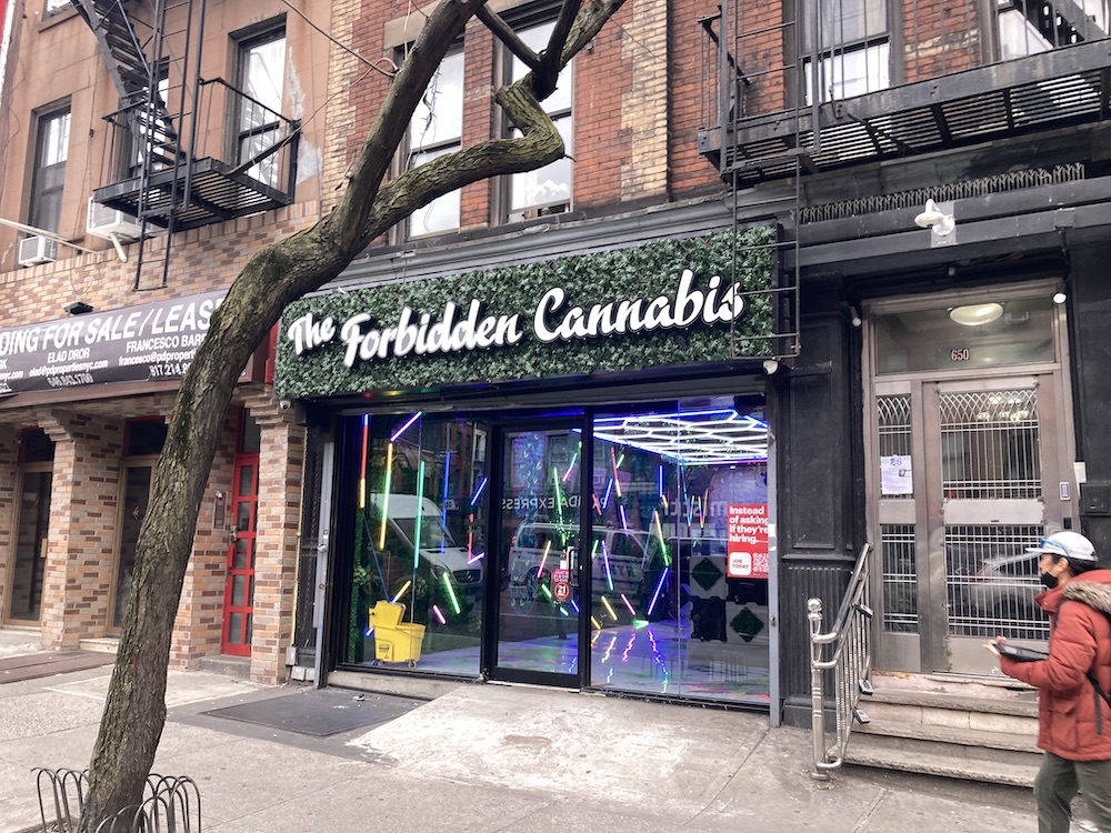 An illicit weed shop called "the forbidden cannabis"