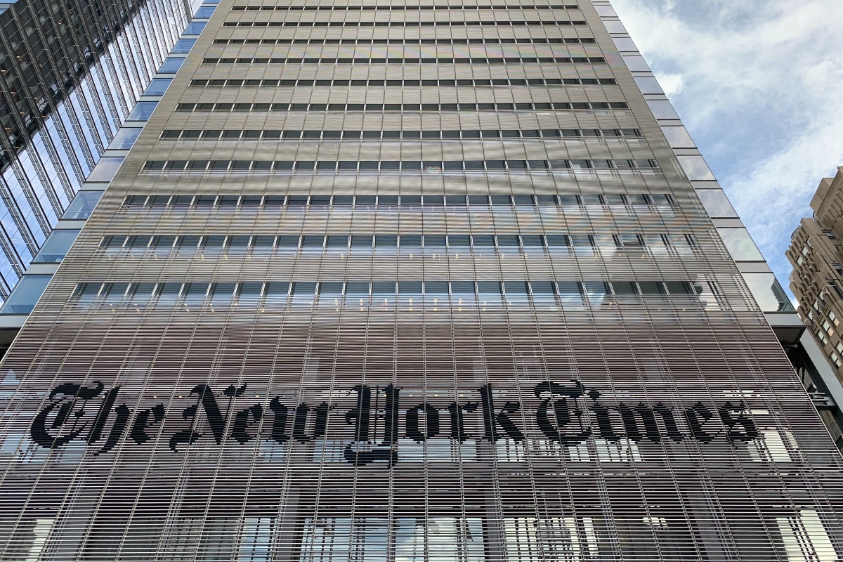 The exterior of the New York Times building.