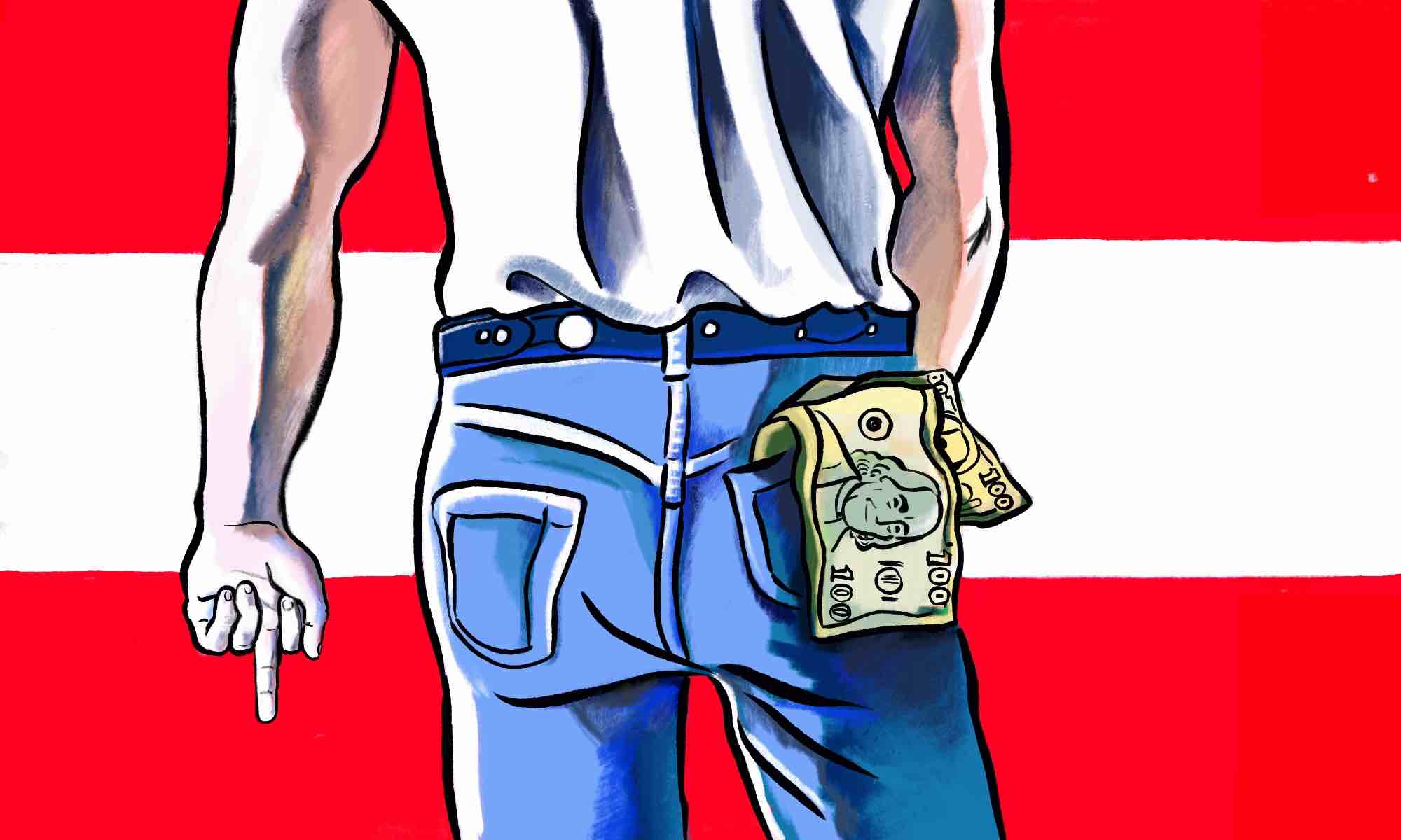 A parody of Springsteen's iconic "Born In The USA" album cover.