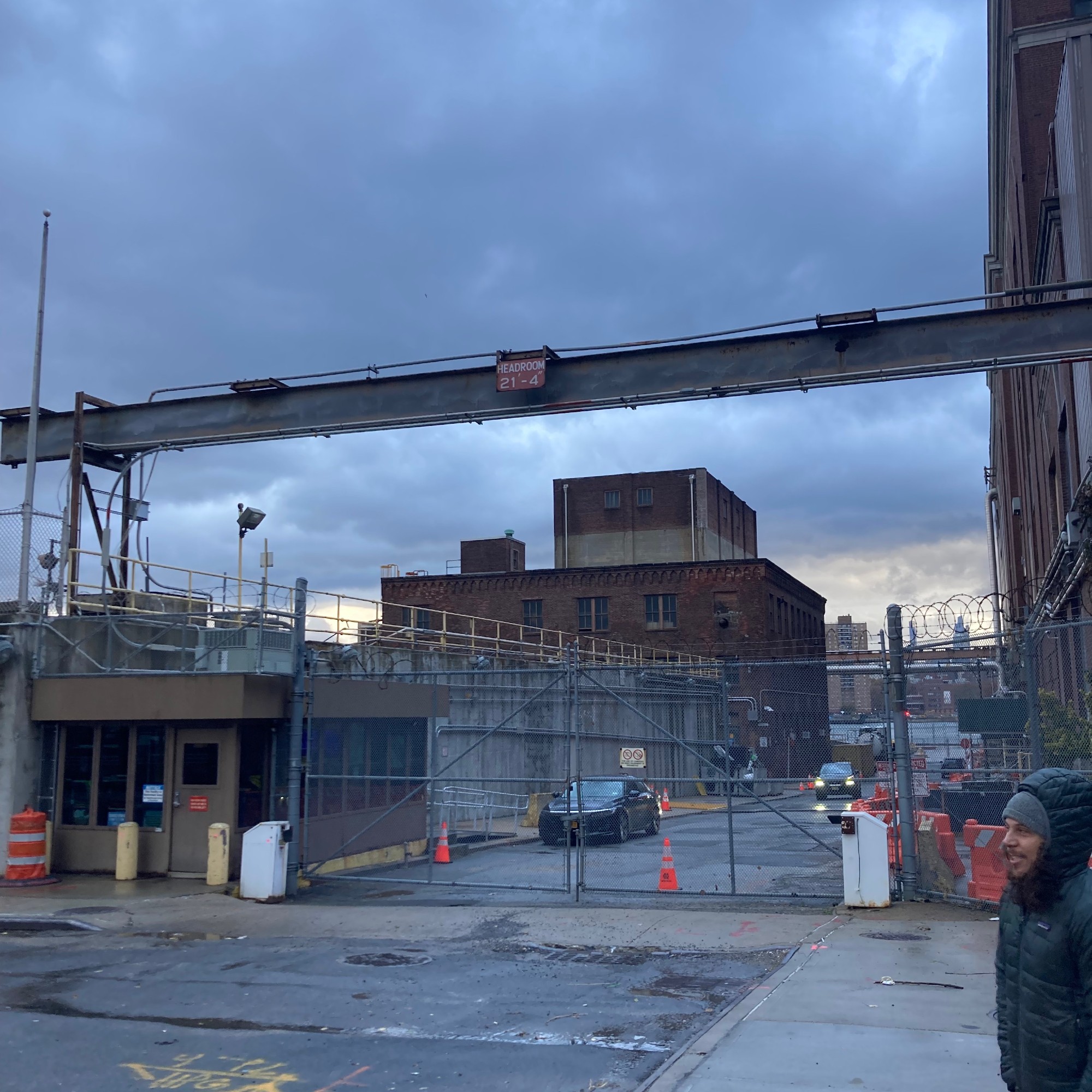 Some kind of industrial building in New York City on a cloudy day. It definitely uses energy.