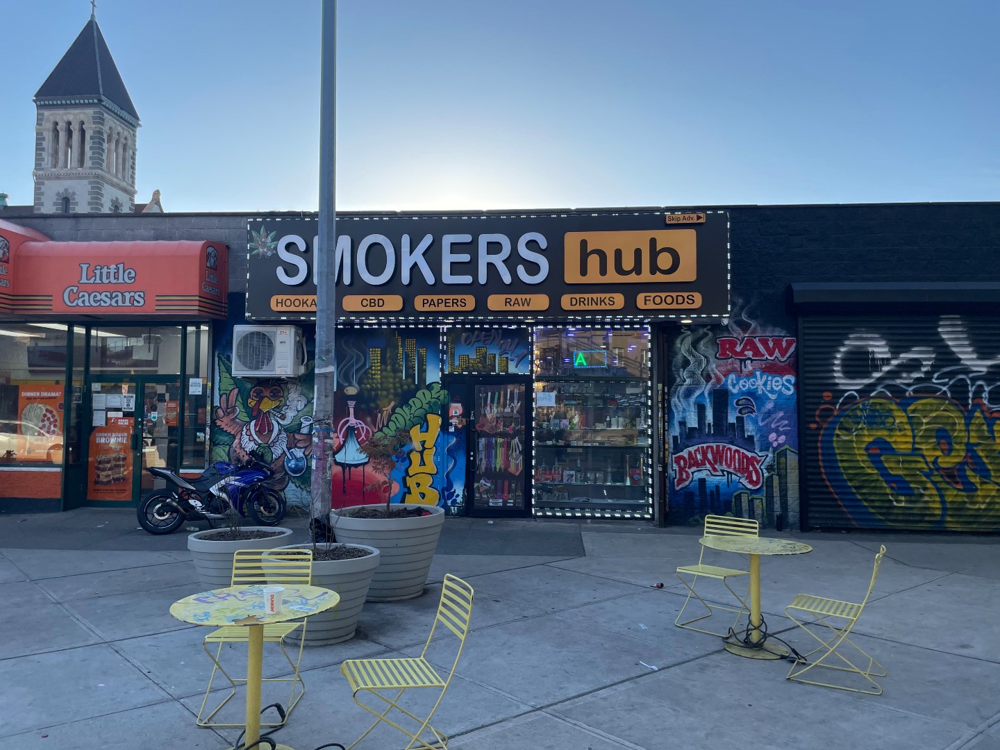 The storefront of an unlicensed cannabis vendor in Stuyvesant Heights, Brooklyn.
