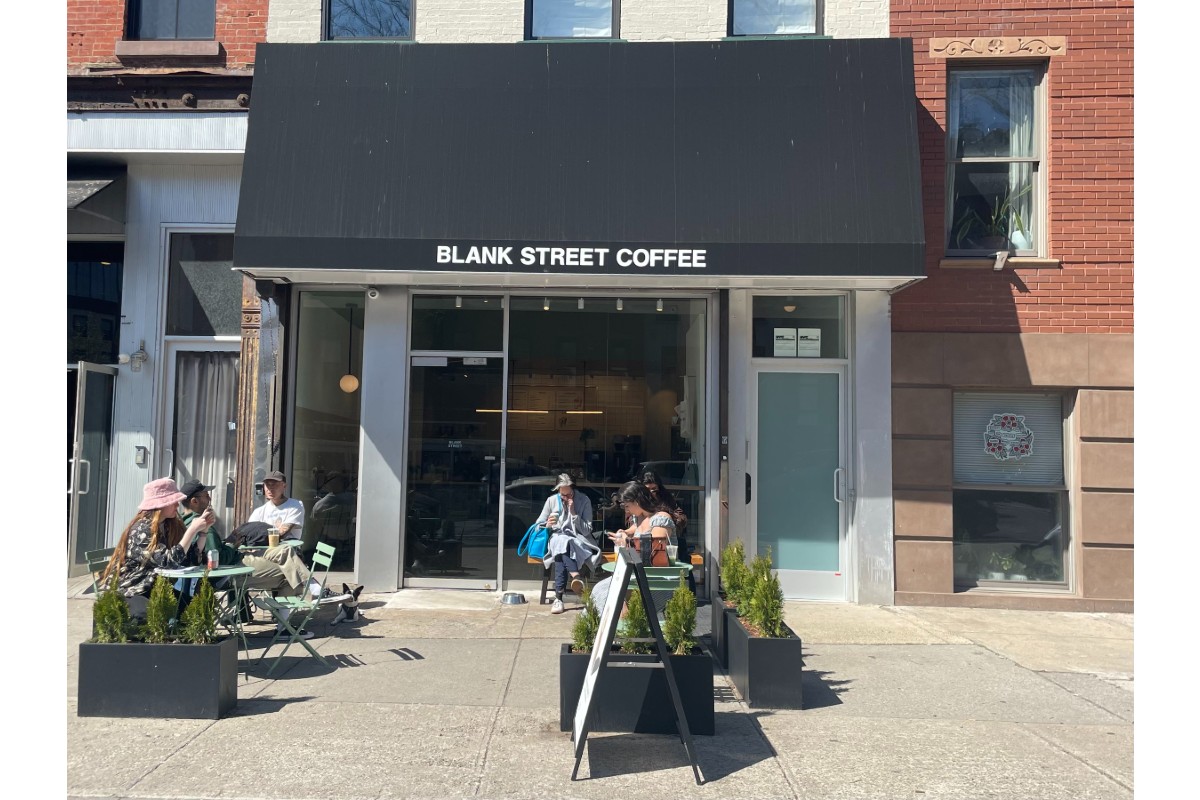 The exterior of a Blank Street Coffee on Lafayette Avenue in Brooklyn.