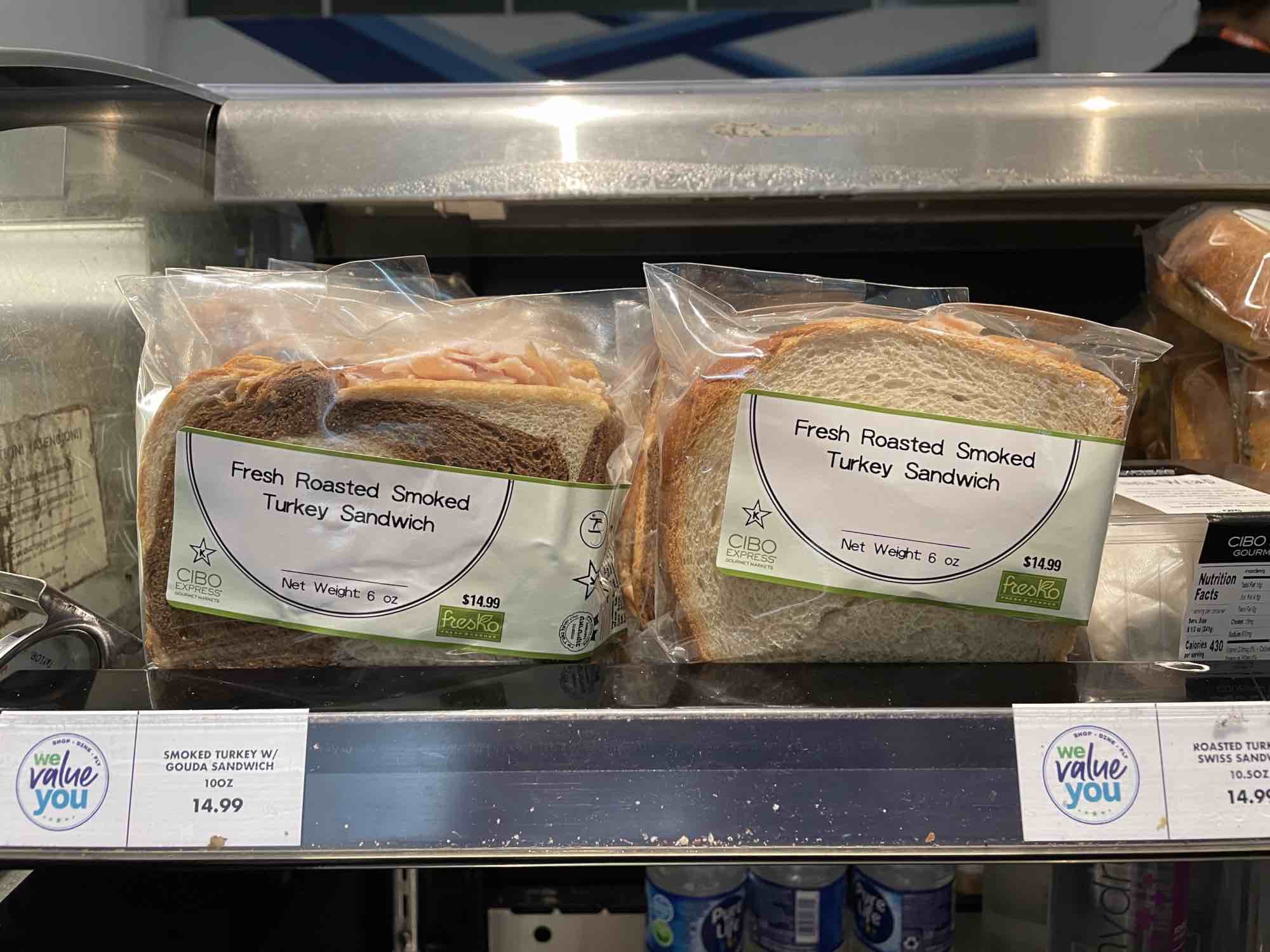 Prepackaged turkey sandwiches at a CIBO at JFK Airport.