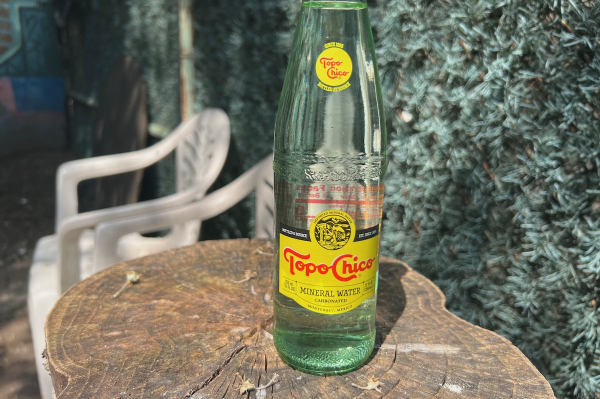 A bottle of Topo Chico.