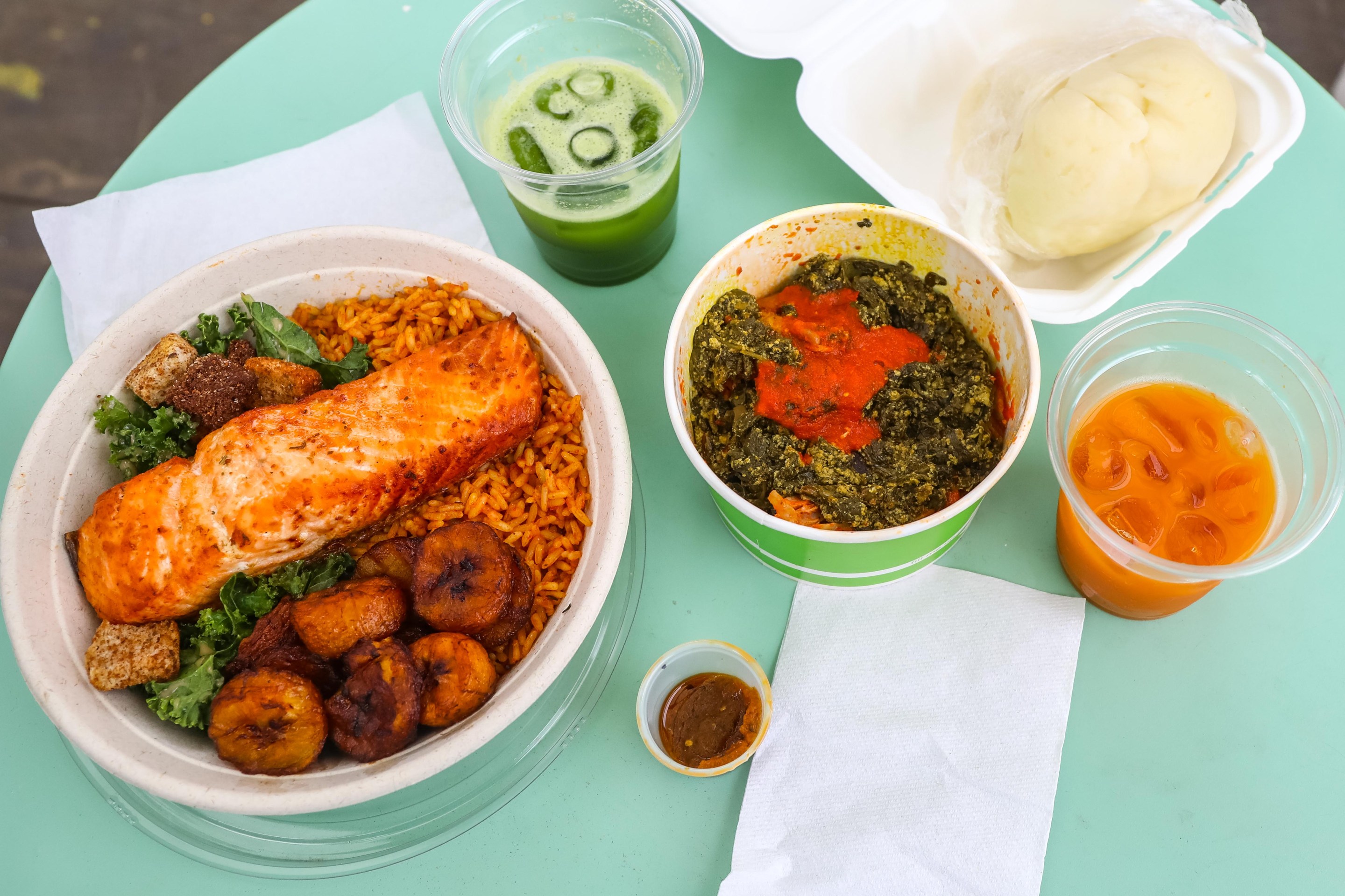A beachside feast from The Cradle, a Nigerian restaurant next to Rockaway Beach.
