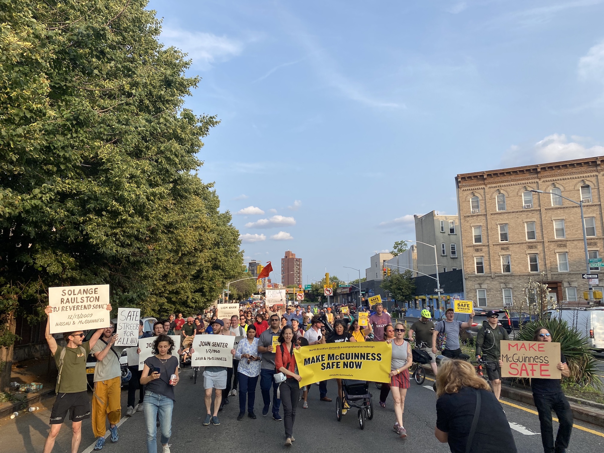Protesters take over McGuinness Boulevard on Thursday evening to advocate for safety improvements.