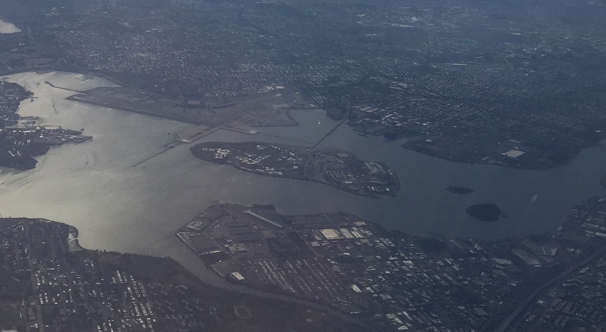 An aerial shot of Rikers Island.