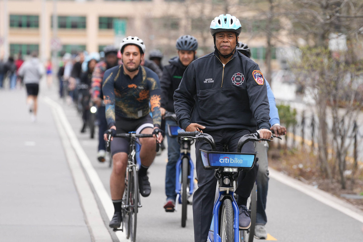 Mayor Adams on a Citi Bike.