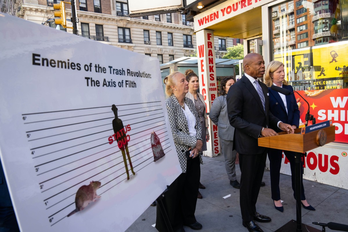 New York City Mayor Eric Adams and DSNY Commissioner Jessica Tisch unveil new trash containerization plan on September 19, 2023.