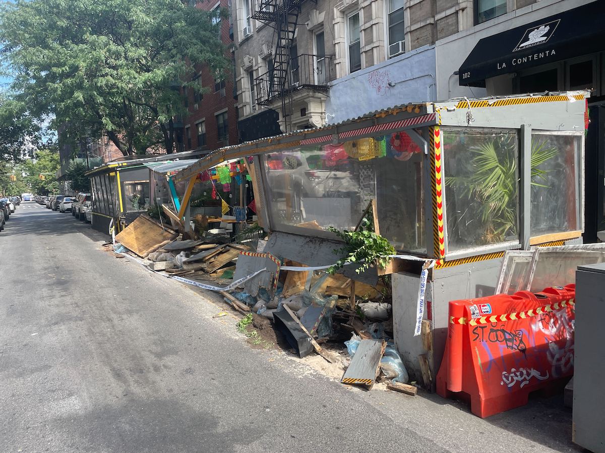 A wrecked dining structure in Manhattan.
