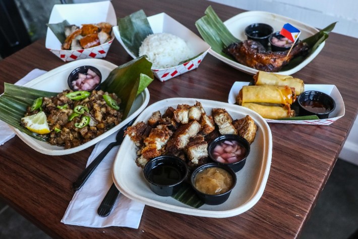The Filipino food spread at Patok by Rach in Inwood, Manhattan, New York City.