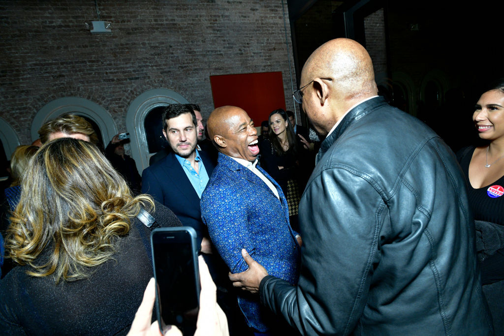 Mayor-elect Eric Adams laughs at his Zero Bond election night party in 2021