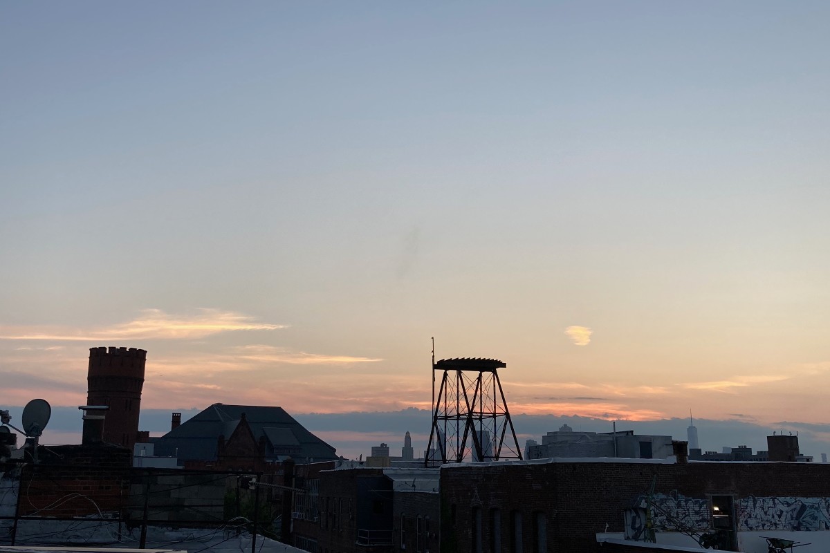 A view from a New York City roof at twilight.