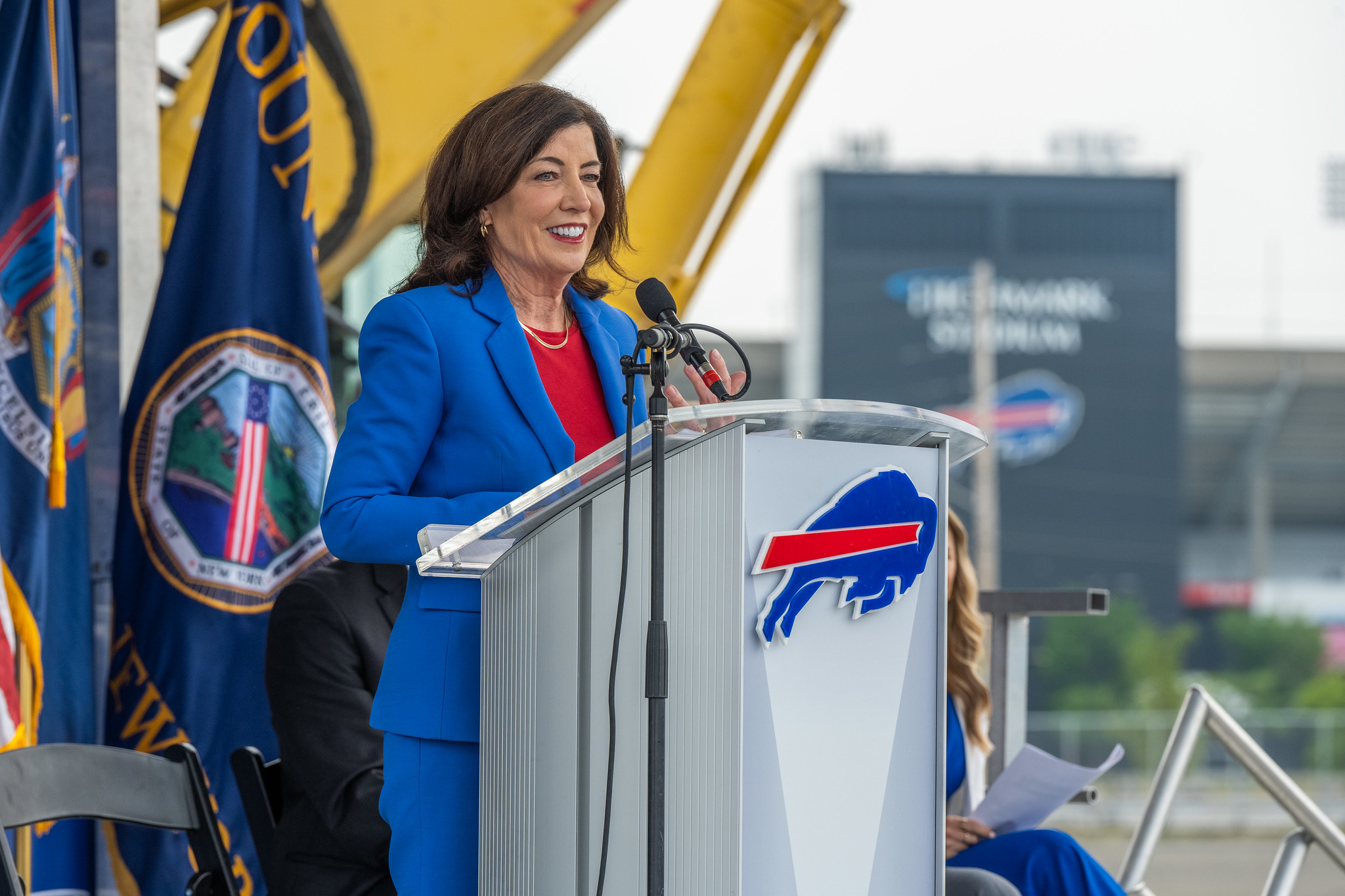 June 5, 2023 - Orchard Park, NY - Governor Hochul delivers remarks at the ground breaking for new Buffalo Bills stadium in Orchard Park. (Darren McGee/ Office of Governor Kathy Hochul)