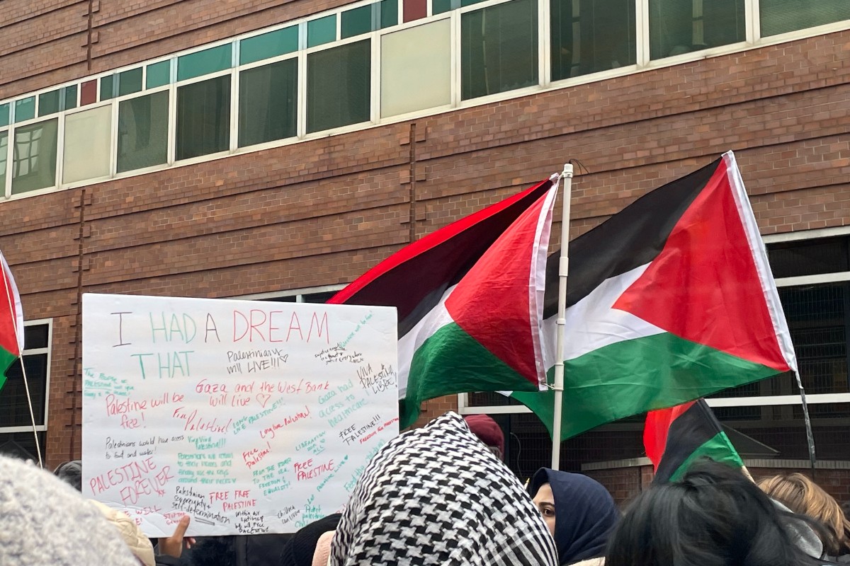 Sign at a pro-Gaza protest in New York City.