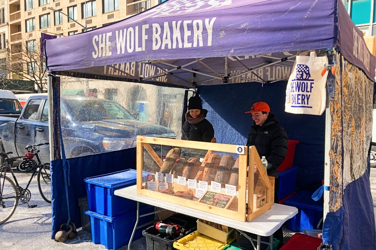 Workers at the She Wolf Bakery tent in Union Square, New York.