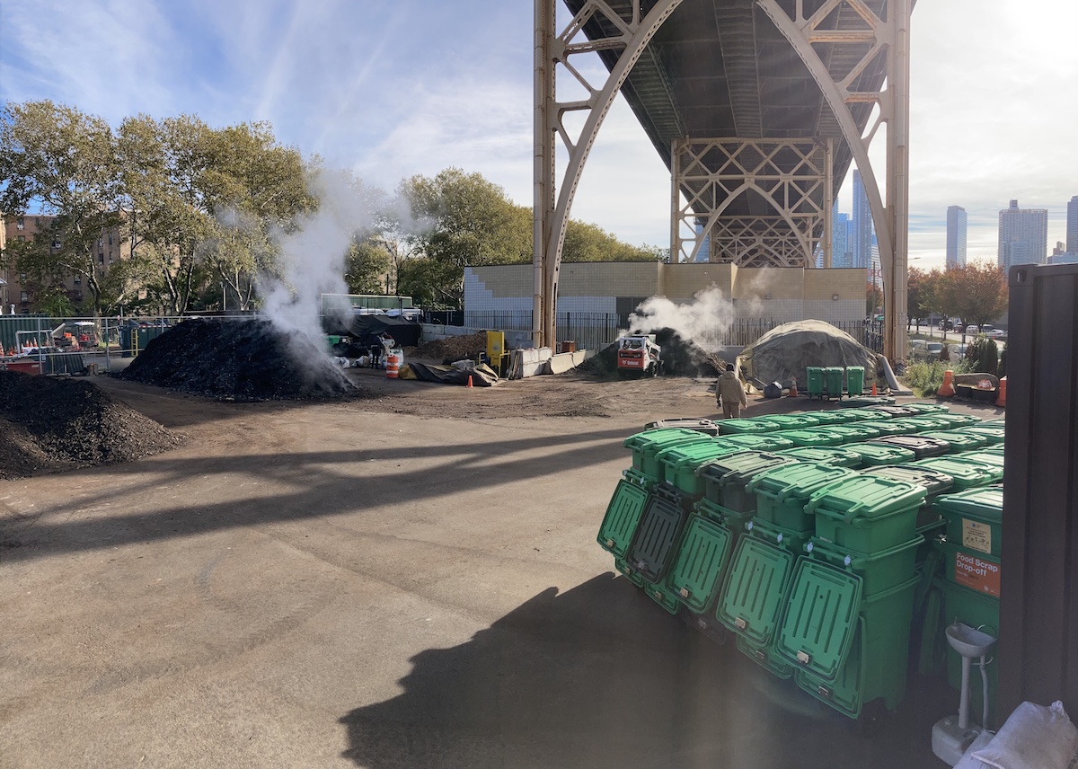 Steaming piles of compost under the Queensboro Bridge in Long Island City.